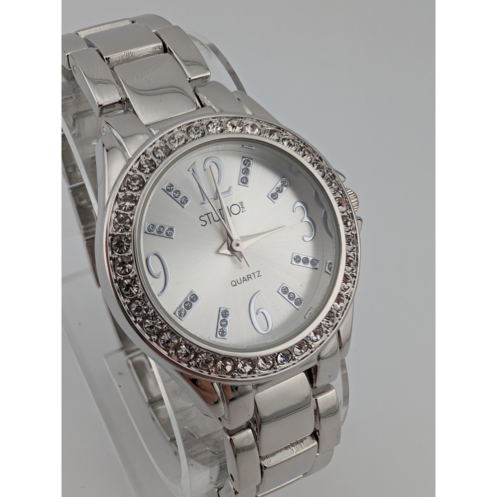 Studio Time Watch Women 32mm Case Crystal Bezel 8" Band- New Battery‎